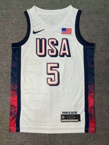 5 Edwards 2024 USA Team jersey white with stripe